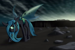 Size: 3600x2400 | Tagged: safe, artist:styroponyworks, imported from derpibooru, queen chrysalis, changeling, changeling queen, to where and back again, crying, female, former queen chrysalis, looking back, solo
