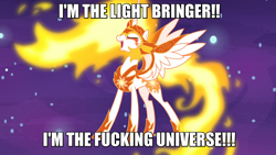 Size: 1920x1080 | Tagged: safe, edit, edited screencap, imported from derpibooru, screencap, daybreaker, pony, a royal problem, alone in the dark, female, image macro, meme, solo, vulgar