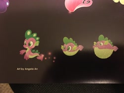 Size: 4032x3024 | Tagged: safe, artist:angela an, imported from derpibooru, spike, puffer fish, sea dragon, my little pony: the movie, the art of my little pony: the movie, concept art, cute, puffy cheeks, smiling, solo focus, species swap, spike the pufferfish, spike the seadragon