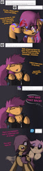 Size: 750x3000 | Tagged: safe, artist:conmanwolf, imported from derpibooru, scootaloo, ghost, ghost pony, pegasus, pony, undead, ask factory scootaloo, fanfic:rainbow factory, clothes, collar, comic, dog collar, factory scootaloo, ghostly scootaloo, spectra, towel