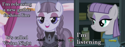 Size: 1440x540 | Tagged: safe, imported from derpibooru, screencap, inky rose, maud pie, pony, discovery family logo, image macro, meme, pun, rock pun, smiling, treehouse logo, vivianite, when she smiles