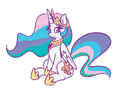 Size: 1505x1077 | Tagged: safe, artist:graphene, imported from derpibooru, princess celestia, alicorn, pony, crown, female, horseshoes, jewelry, looking at you, mare, peytral, regalia, simple background, sitting, smiling, solo, white background