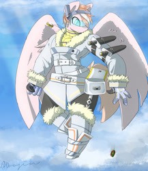 Size: 2000x2300 | Tagged: safe, artist:mopyr, imported from derpibooru, oc, oc only, oc:oree, anthro, pegasus, clothes, jacket, knife, outfit, solo, weapon