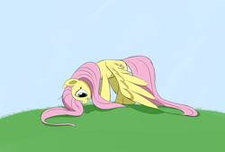 Size: 3496x2362 | Tagged: safe, artist:taurson, imported from derpibooru, fluttershy, pegasus, pony, atg 2017, cute, female, grass, grazing, herbivore, horses doing horse things, looking down, mare, newbie artist training grounds, shyabetes, solo, spread wings, wings