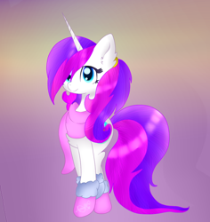 Size: 754x800 | Tagged: safe, artist:anasflow, imported from derpibooru, oc, oc only, oc:anasflow maggy, pony, unicorn, clothes, female, gradient background, mare, scarf, shoes, solo