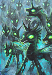 Size: 400x578 | Tagged: safe, artist:drawirm, imported from derpibooru, changeling, traditional art
