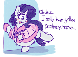 Size: 1281x945 | Tagged: safe, artist:graphenescloset, imported from derpibooru, rarity, pony, unicorn, bathrobe, belly, blushing, clothes, female, mare, preggity, pregnant, robe, solo