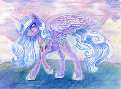 Size: 999x737 | Tagged: safe, artist:maytee, imported from derpibooru, oc, oc only, oc:princess moonlight, alicorn, pony, alicorn oc, solo, traditional art