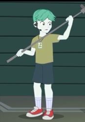 Size: 451x649 | Tagged: safe, imported from derpibooru, screencap, chase reverb, equestria girls, movie magic, spoiler:eqg specials, background human, clothes, male, microphone, shoes, shorts, sneakers, socks, solo