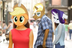 Size: 1121x747 | Tagged: safe, artist:madmaremally, imported from derpibooru, applejack, rarity, trenderhoof, anthro, simple ways, distracted boyfriend meme, female, floppy ears, infidelity, male, meme, meta, shipping, straight, trenderity, trenderjack, twitter
