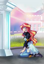 Size: 700x1000 | Tagged: safe, artist:limreiart, imported from derpibooru, sunset shimmer, fanfic:long road to friendship, equestria girls, canterlot high, fanfic, fanfic art, female, human coloration, portal, solo
