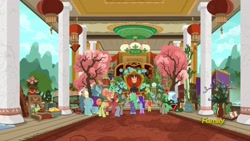 Size: 1920x1080 | Tagged: safe, imported from derpibooru, screencap, sable spirit, pony, unicorn, campfire tales, asian, bamboo, butt, discovery family logo, empress, flower, palace, plot, redemption, throne, tree, young, young sable spirit, younger