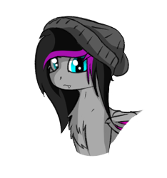 Size: 316x337 | Tagged: safe, artist:scarrly, imported from derpibooru, oc, oc only, oc:scarrly, bat pony, pony, beanie, emo, female, hat, simple background, solo, transparent background