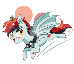 Size: 800x689 | Tagged: safe, artist:ipun, imported from derpibooru, oc, oc only, oc:zyatt, bat pony, pony, blushing, flying, goggles, heart, looking at you, male, open mouth, simple background, solo, stallion, white background