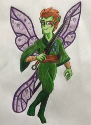 Size: 2245x3075 | Tagged: safe, artist:bozzerkazooers, imported from derpibooru, thorax, changedling, changeling, equestria girls, equestria girls-ified, king thorax, traditional art, weapon