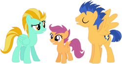 Size: 860x450 | Tagged: safe, artist:featherfury, imported from derpibooru, flash sentry, lightning dust, scootaloo, pegasus, pony, alternate universe, brother and sister, brother and sisters, female, filly, foal, male, mare, siblings, sisters, stallion, story included, trio