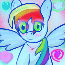 Size: 1018x1019 | Tagged: safe, artist:lacunaphantom, imported from derpibooru, rainbow dash, pony, blushing, cute, female, gay pride, heart, ms paint, pride, solo