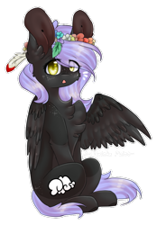 Size: 618x888 | Tagged: safe, artist:twinkepaint, imported from derpibooru, oc, oc only, oc:cloudy night, pegasus, pony, chest fluff, female, floral head wreath, flower, looking at you, mare, simple background, sitting, solo, transparent background