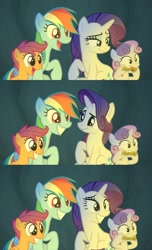 Size: 1280x2112 | Tagged: safe, imported from derpibooru, screencap, rainbow dash, rarity, scootaloo, sweetie belle, pegasus, pony, unicorn, campfire tales, cave, cute, female, filly, happy, mare, smiling