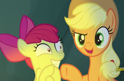 Size: 1095x720 | Tagged: safe, imported from derpibooru, screencap, apple bloom, applejack, pony, campfire tales, cropped, discovery family logo