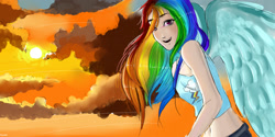 Size: 2199x1100 | Tagged: safe, artist:dzihirityan, imported from derpibooru, rainbow dash, human, female, humanized, solo