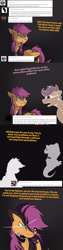 Size: 750x3000 | Tagged: safe, artist:conmanwolf, imported from derpibooru, scootaloo, ghost, ghost pony, pegasus, pony, undead, ask factory scootaloo, fanfic:rainbow factory, clothes, comic, factory scootaloo, ghostly scootaloo, silhouette, vulgar