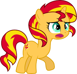 Size: 3116x3001 | Tagged: safe, artist:cloudy glow, artist:cloudyglow, imported from derpibooru, sunset shimmer, pony, unicorn, cute, female, filly, filly sunset shimmer, mare, open mouth, raised hoof, simple background, solo, transparent background, vector, younger