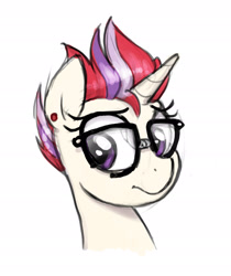 Size: 2298x2733 | Tagged: safe, artist:selenophile, imported from derpibooru, moondancer, pony, unicorn, alternate hairstyle, bust, ear piercing, earring, female, glasses, jewelry, mare, piercing, portrait, simple background, solo, unsure, white background