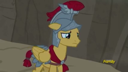 Size: 1280x720 | Tagged: safe, imported from derpibooru, screencap, flash magnus, pegasus, pony, campfire tales, armor, cute, discovery family logo, helmet, male, royal legion, sad, sadorable, stallion, wings