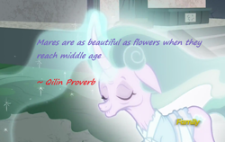 Size: 1420x898 | Tagged: safe, artist:meiyeezhu, edit, edited screencap, imported from derpibooru, screencap, mistmane, pony, unicorn, campfire tales, aging, discovery family logo, female, floppy ears, magic, magic aura, mare, old, proverb, wisdom