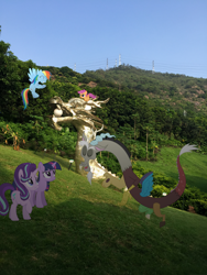 Size: 2448x3264 | Tagged: safe, artist:eflyjason, imported from derpibooru, discord, rainbow dash, scootaloo, starlight glimmer, twilight sparkle, draconequus, dragon, pony, china, chinese discord, chinese dragon, female, irl, mare, photo, ponies in real life, shenzhen