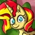 Size: 500x500 | Tagged: safe, artist:calena, derpibooru exclusive, edit, imported from derpibooru, sunset shimmer, pony, unicorn, avatar, female, happy, horn, looking at you, meme, profile, solo, stare