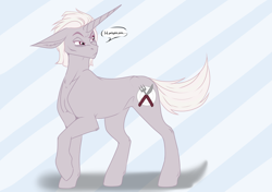 Size: 4299x3035 | Tagged: safe, artist:azraelartz, artist:theecchiqueen, imported from derpibooru, zesty gourmand, pony, unicorn, art trade, female, floppy ears, looking back, mare, missing accessory, short hair, solo, speech bubble