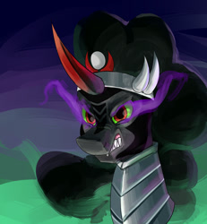 Size: 1200x1300 | Tagged: safe, artist:passigcamel, imported from derpibooru, king sombra, pony, unicorn, bust, curved horn, fangs, gritted teeth, male, solo, sombra eyes, stallion