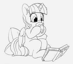 Size: 1280x1123 | Tagged: safe, artist:pabbley, imported from derpibooru, twilight sparkle, alicorn, pony, 30 minute art challenge, book, coffee, cute, female, monochrome, mug, reading, sitting, solo, twilight sparkle (alicorn)