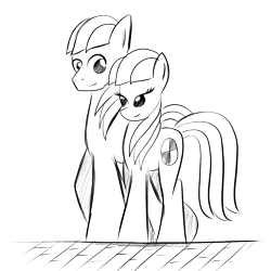 Size: 1000x1000 | Tagged: safe, artist:truffle shine, imported from derpibooru, oc, oc only, oc:cordyceps sparkle, oc:truffle shine, earth pony, pony, cobblestone street, duo, female, lineart, male, mare, rule 63, simple background, sketch, stallion, transparent background, truffle shine's sketch series, walking