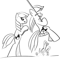 Size: 1000x1000 | Tagged: safe, artist:truffle shine, imported from derpibooru, oc, oc only, oc:cordyceps sparkle, oc:truffle shine, earth pony, pony, bipedal, duo, female, grass, lineart, male, mare, rule 63, simple background, sketch, stallion, swing, swinging, transparent background, truffle shine's sketch series