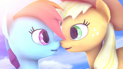 Size: 1200x675 | Tagged: safe, artist:loveslove, imported from derpibooru, applejack, rainbow dash, pony, 3d, appledash, boop, cute, dashabetes, female, imminent kissing, jackabetes, lesbian, noseboop, shipping, source filmmaker, sweet dreams fuel