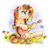 Size: 1024x975 | Tagged: safe, artist:lailyren, artist:moonlight-ki, imported from derpibooru, pear butter, pony, the perfect pear, female, floral head wreath, flower, guitar, solo, traditional art