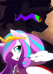 Size: 1024x1449 | Tagged: safe, artist:basykail, imported from derpibooru, king sombra, princess flurry heart, pony, crown, dark magic, jewelry, magic, older, older flurry heart, regalia, sombra eyes