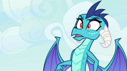 Size: 1280x720 | Tagged: safe, imported from derpibooru, screencap, princess ember, dragon, triple threat, dragoness, female, reaction, reaction image, solo