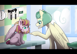 Size: 5165x3661 | Tagged: safe, artist:marukouhai, imported from derpibooru, oc, oc only, oc:carol, oc:sakura, pegasus, pony, colt, female, high res, male, mare, offspring, parent:bulk biceps, parent:fluttershy, parents:flutterbulk