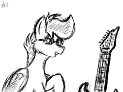 Size: 1600x1200 | Tagged: safe, artist:harcoal, imported from derpibooru, oc, oc only, oc:harcoal, pegasus, pony, cute, goggles, guitar, monochrome, sketch, solo