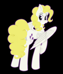 Size: 706x822 | Tagged: safe, artist:ggchristian, imported from derpibooru, surprise, pegasus, pony, black background, female, grin, looking back, raised hoof, simple background, smiling, solo, underhoof