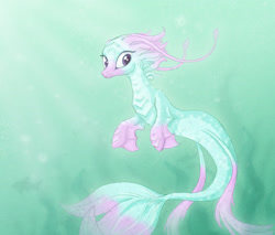 Size: 1928x1643 | Tagged: safe, artist:poulped, imported from derpibooru, oc, oc only, merpony, pony, bubble, fins, fish tail, flowing tail, ocean, solo, swimming, tail, underwater, water