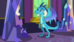 Size: 6000x3375 | Tagged: safe, artist:dashiesparkle, imported from derpibooru, princess ember, dragon, triple threat, eating, female, high res, solo, twilight's castle, vector