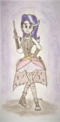 Size: 476x968 | Tagged: safe, artist:brogararts, imported from derpibooru, starlight glimmer, human, female, gun, humanized, looking at you, no trigger discipline, solo, steampunk, traditional art, weapon