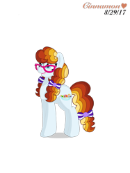 Size: 2048x2732 | Tagged: safe, artist:cinnamon-swirls, imported from derpibooru, oc, oc only, oc:candy swirl, earth pony, pony, bow, braces, glasses, hair bow, offspring, parent:cheese sandwich, parent:pinkie pie, parents:cheesepie, simple background, solo, transparent background