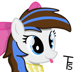 Size: 711x672 | Tagged: safe, artist:thefunnysmile, imported from derpibooru, oc, oc only, oc:breezy, pony, bow, breezybetes, bust, clothes, cute, face, hair bow, portrait, scarf, simple background, solo, tongue out, transparent background