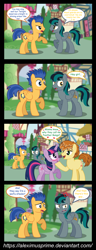 Size: 1759x4572 | Tagged: safe, artist:aleximusprime, imported from derpibooru, feather bangs, flash sentry, twilight sparkle, oc, oc:blackgryph0n, oc:gryph, alicorn, pony, fanfic:twilight should be dating my oc, backwards cutie mark, blackgryph0n, comic, flirting, show accurate, twilight sparkle (alicorn)